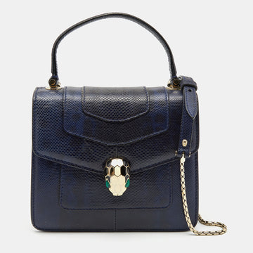 Bvlgari Navy Blue Karung Serpenti Forever Flap Top Handle Bag