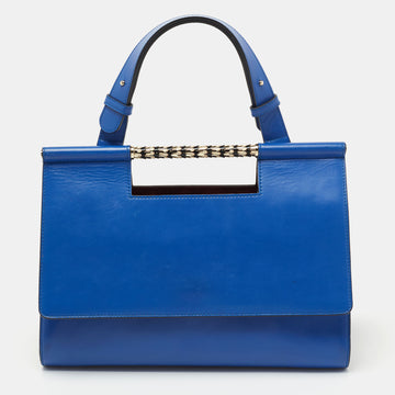 Bvlgari Blue Leather Small Serpenti Scaglie Flap Top Handle Bag