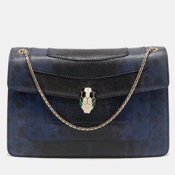 Bvlgari Navy Blue/Black Karung Serpenti Forever Shoulder Bag