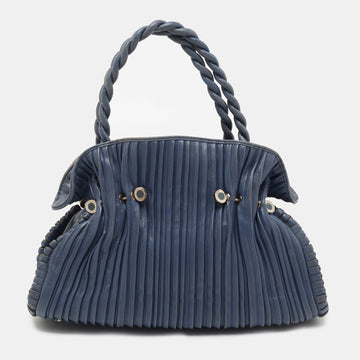 Bvlgari Navy Blue Leather Twistino Tina Satchel