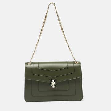 Bvlgari Olive Green Leather Medium Serpenti Forever Flap Shoulder Bag