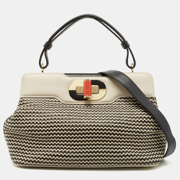 Bvlgari Black/White Woven Leather Isabella Rossellini Top Handle Bag