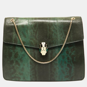 Bvlgari Green Karung Leather Serpenti Forever Flap Shoulder Bag