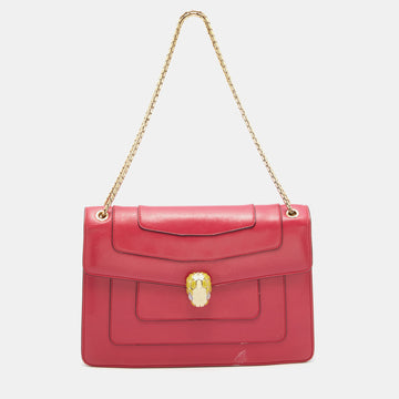 Bvlgari Cherry Red Leather Medium Serpenti Forever Shoulder Bag