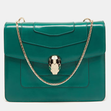 BVLGARI Green Leather Medium Serpenti Forever Shoulder Bag