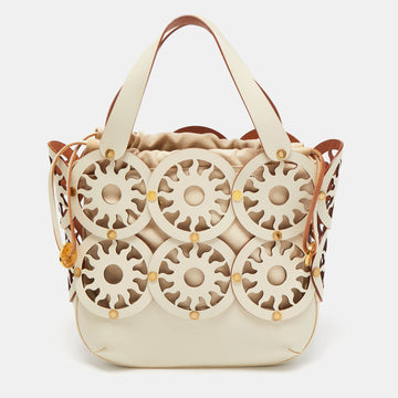 Bvlgari Off White Leather Cut Out Bucket Bag