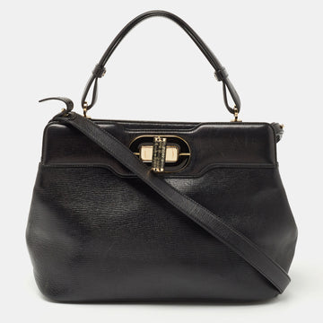 BVLGARI Black Leather Isabella Rossellini Top Handle Bag