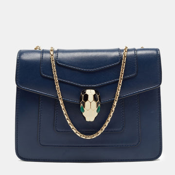 BVLGARI Navy Blue Leather Small Serpenti Forever Shoulder Bag