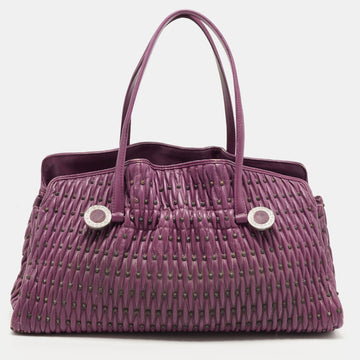 BVLGARI Purple Pleated Leather Twistino Tina Tote