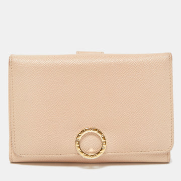 BVLGARI Light Pink Leather Icon Bit French Wallet