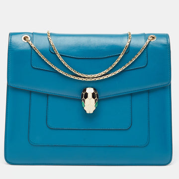BVLGARI Turquoise Blue Leather Large Serpenti Forever Shoulder Bag