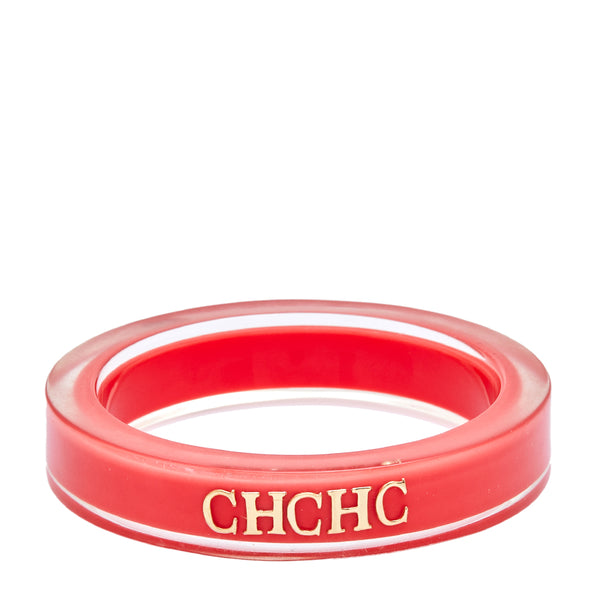 Pre-owned Carolina Herrera Crystal Logo Charm Red Leather Gold Tone Bracelet  | ModeSens