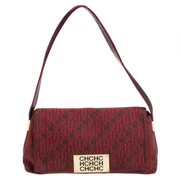 CAROLINA HERRERA Red Monogram Canvas and Leather Shoulder Bag