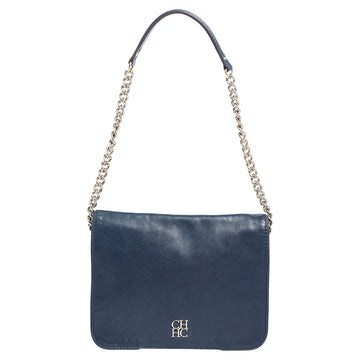 CAROLINA HERRERA Blue Leather New Baltazar Flap Shoulder Bag