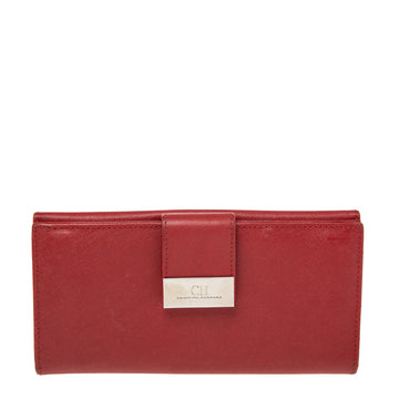 CAROLINA HERRERA Red Leather Flap Continental Wallet