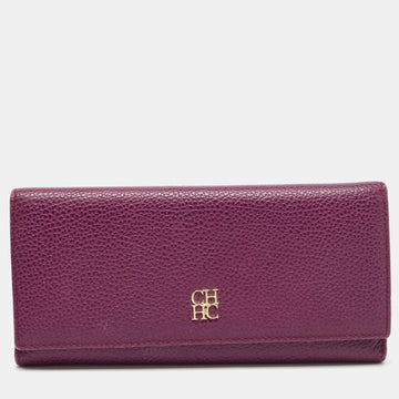 CAROLINA HERRERA Burgundy Leather Trifold Continental Wallet