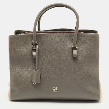 CAROLINA HERRERA Grey/Beige Leather Middle Zip Tote