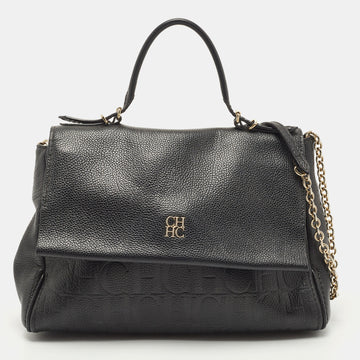 CAROLINA HERRERA Black Leather Minuetto Flap Top Handle Bag