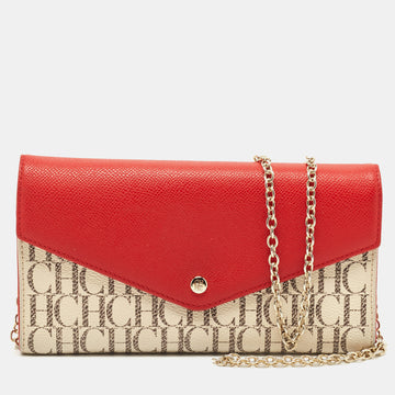 CAROLINA HERRERA Red/White Monogram Coated Canvas and Leather Wallet On Chain