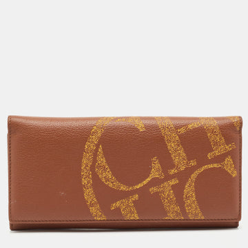 CAROLINA HERRERA Brown Leather Logo Print Continental Wallet
