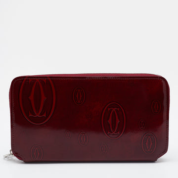 CARTIER Red Glossy Leather Happy Birthday Zip Around Wallet