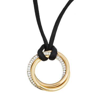 Cartier Trinity Diamond 18K Three Tone Gold  Black Cord Pendant Necklace