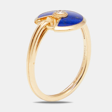 Cartier Amulette de Cartier Diamond Lapis Lazuli 18k Yellow Gold Ring Size 52