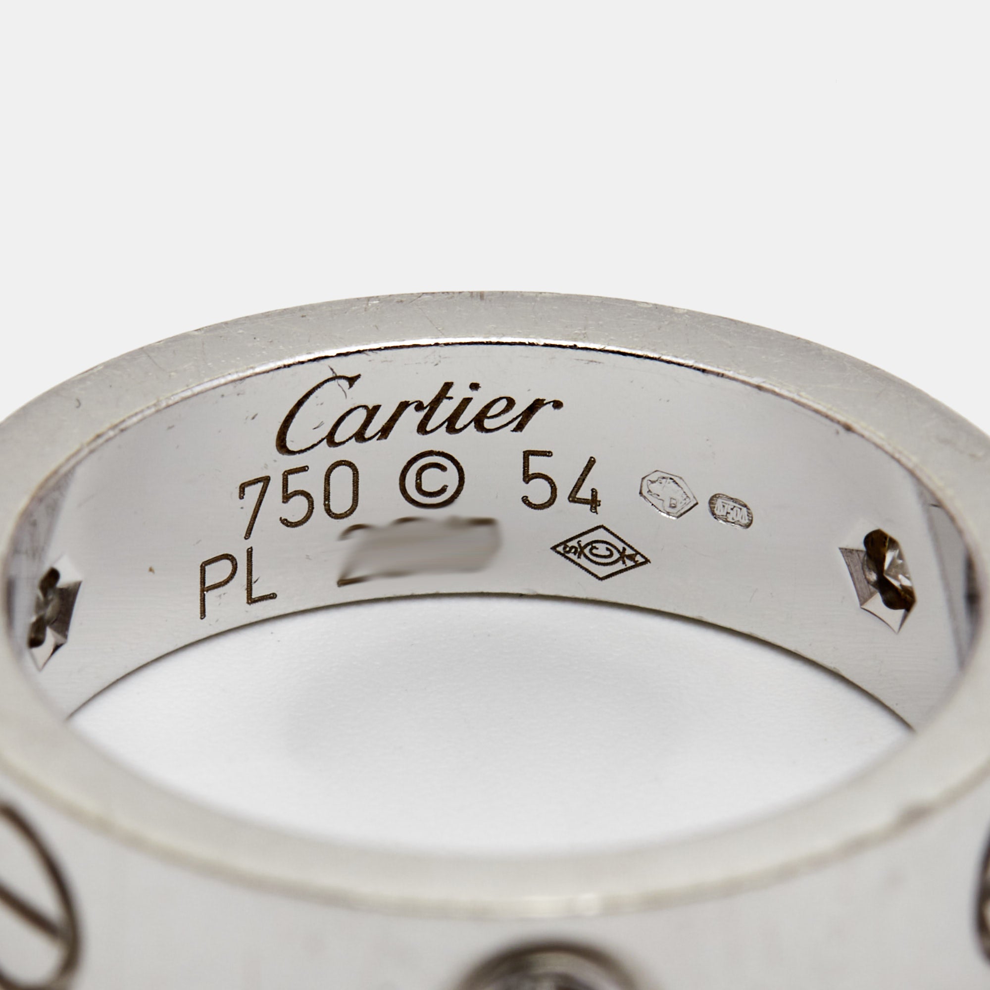 Cartier Love 3 Diamonds 18k White Gold Band Ring Size 54