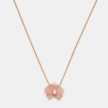 CARTIER Caresse d'Orchidees par  Diamond Pink Chalcedony 18K Rose Gold Necklace