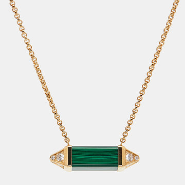 CARTIER Les Berlingots De  Malachite & Diamond 18K Yellow Gold Medium Model Pendant Necklace