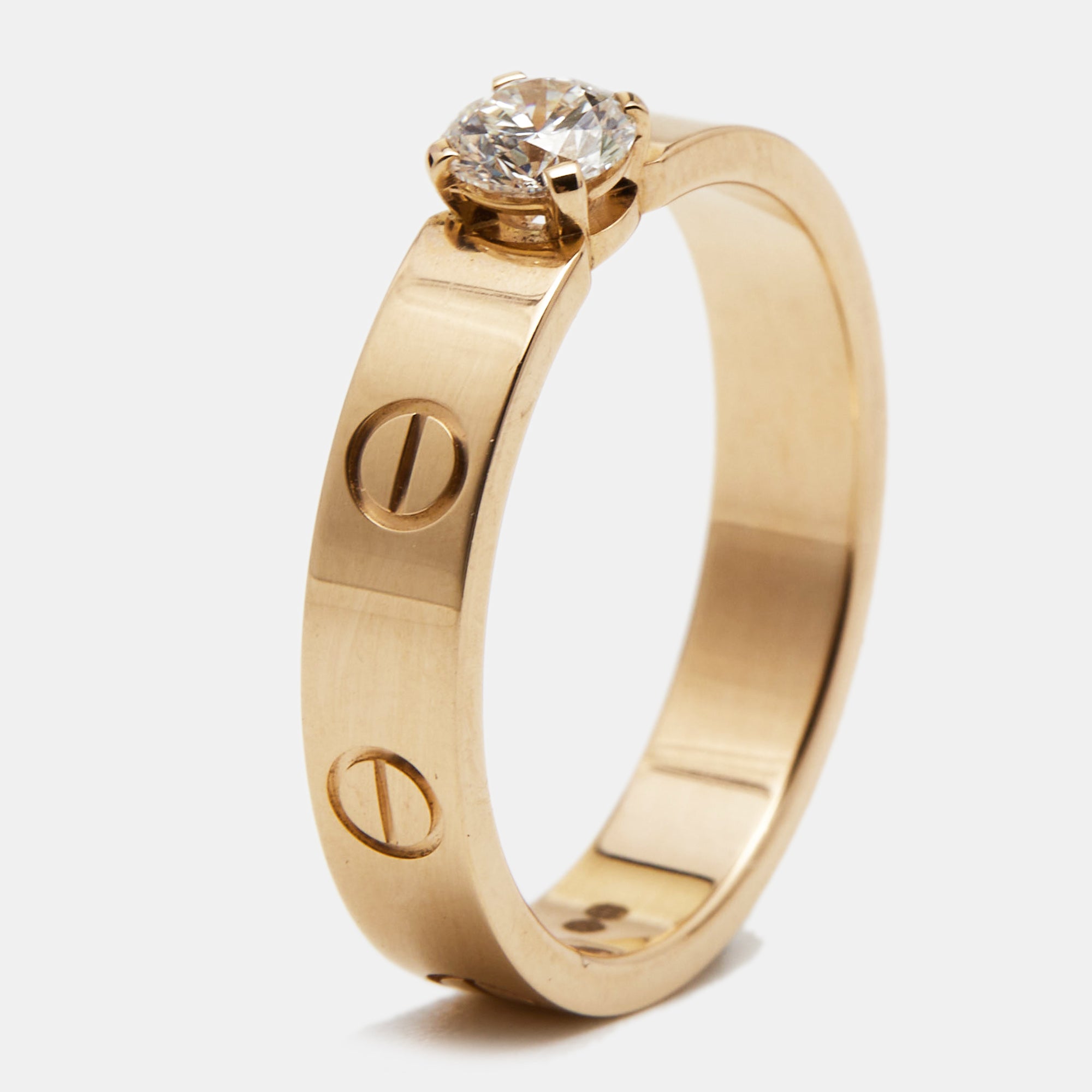 CARTIER Love Solitaire Diamond 18k Rose Gold Ring Size 54