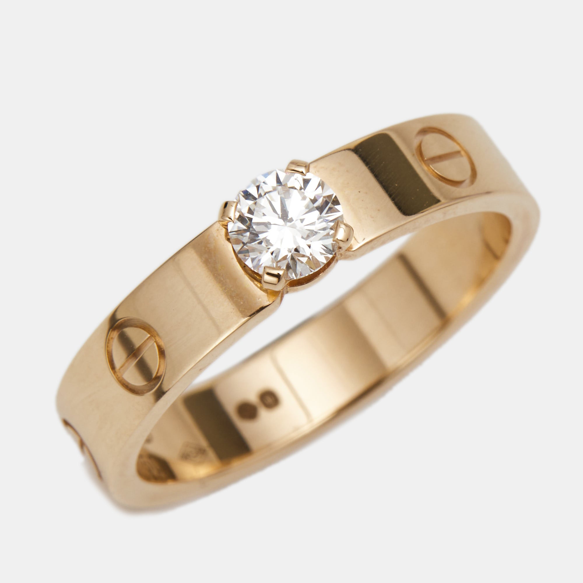 CARTIER Love Solitaire Diamond 18k Rose Gold Ring Size 54