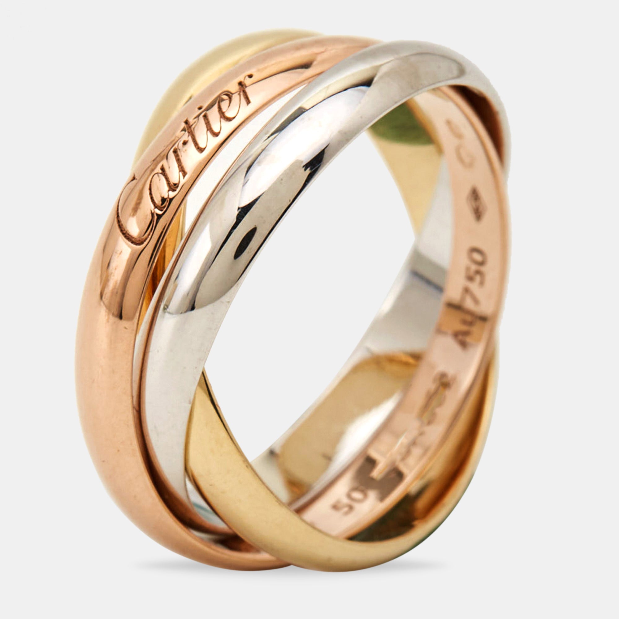 CARTIER Trinity De 18K Three Tone Gold Ring 50