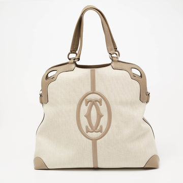 Cartier Taupe Grey Canvas and Leather Marcello de Cartier Bag