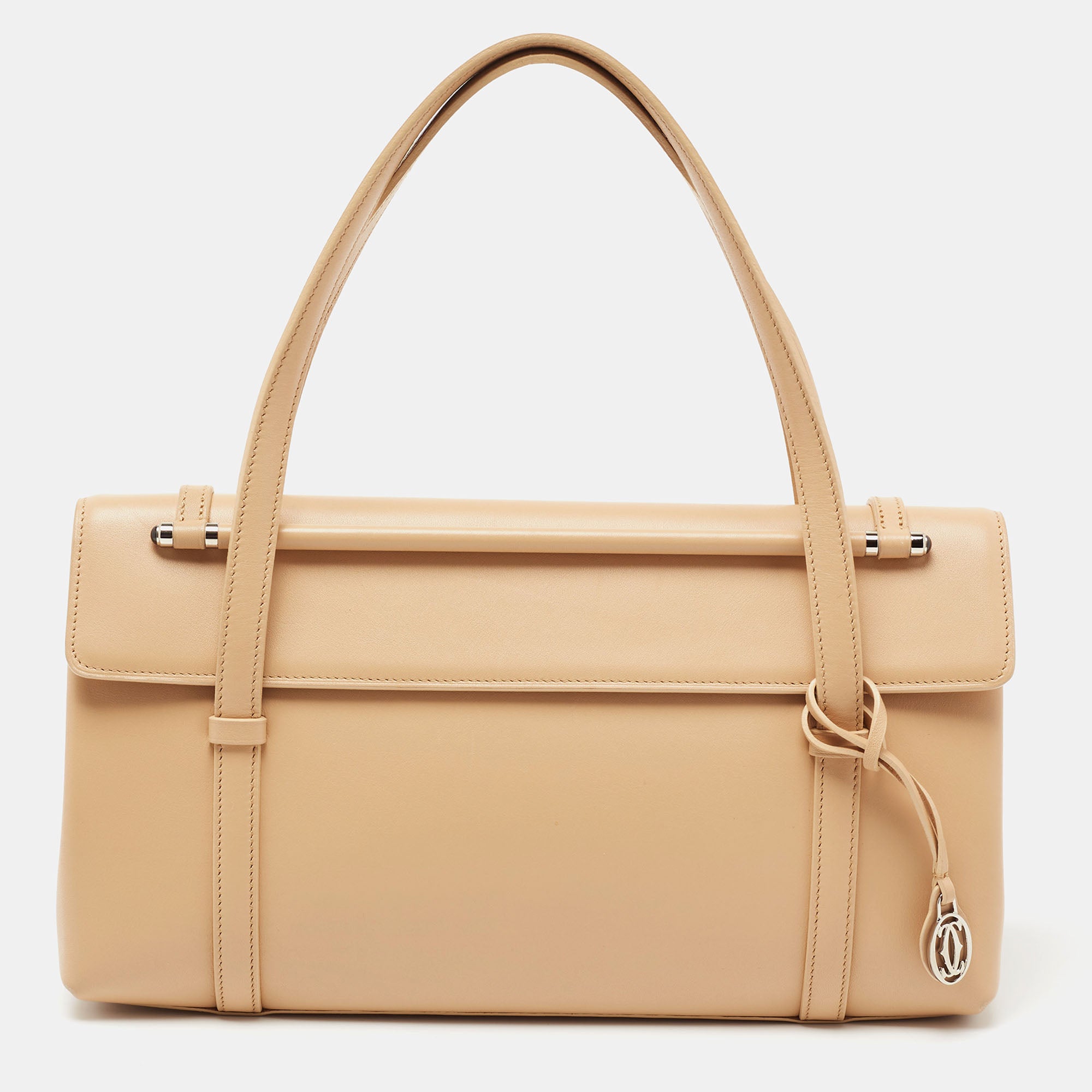 Cartier Beige Leather Cabochon Flap Shoulder Bag