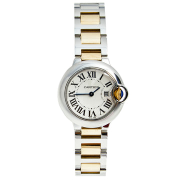 Cartier White 18K Yellow Gold Stainless Steel Ballon Blue W69007Z3 Women's Wristwatch 29 MM