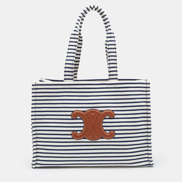 Celine Tricolor Striped Fabric and Leather Large Cabas Thais Tote