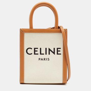 Celine Tan Logo Canvas and Leather Mini Vertical Cabas Tote