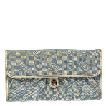 Celine Blue Macadam Denim and Leather Trim Continental Wallet