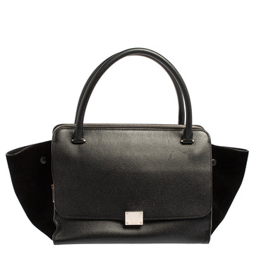 Celine Black Leather and Suede Medium Trapeze Top Handle Bag