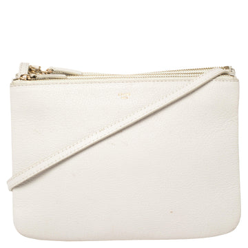 Celine White Leather Large Trio Crossbody Bag