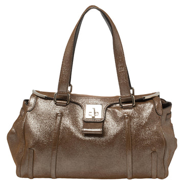 Celine Brown Glitter Leather Front Flap Satchel