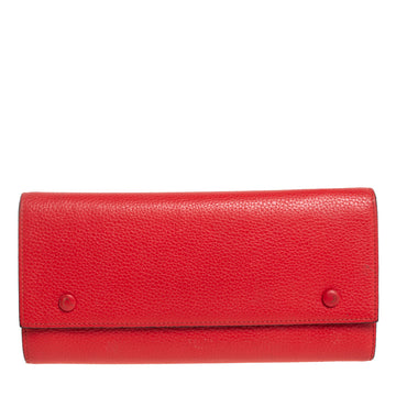 Celine Red Drummed Leather Multifunction Flap Wallet