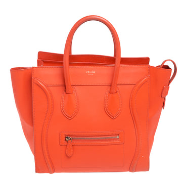 Celine Neon Orange Leather Mini Luggage Tote