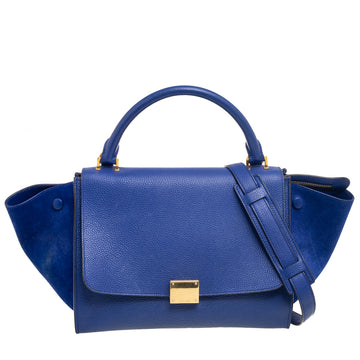 Celine Blue Suede and Leather Small Trapeze Bag