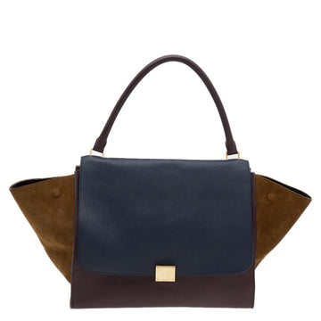 Celine Tri-Color Leather And Suede Large Trapeze Top Handle Bag