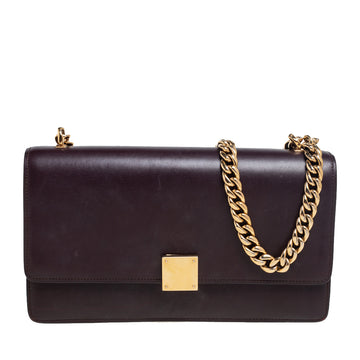 Celine Dark Burgundy Leather Large Case Chain Flap Shoulder Bag