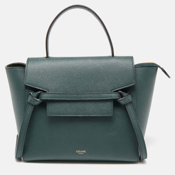 Celine Green Grained Leather Nano Belt Top Handle Bag