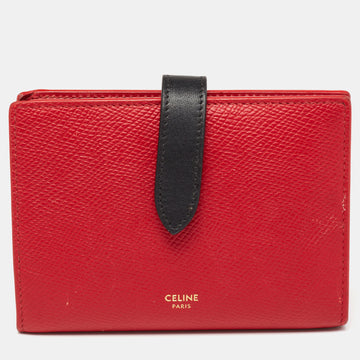 Celine Red/Black Grained Leather Multifunction Strap Wallet