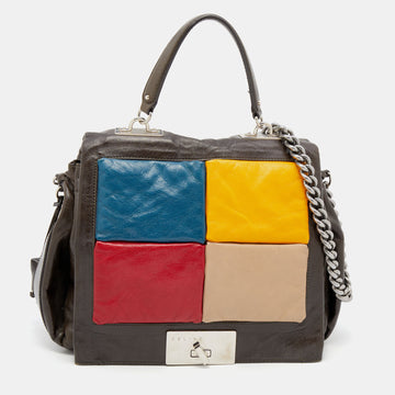 Celine Multicolor Leather Color Block Flap Top Handle Bag